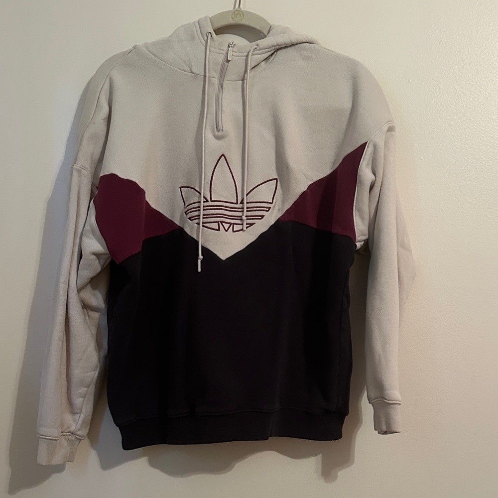 Adidas Tri-Tone Hoodie in Cream, Maroon, and Black